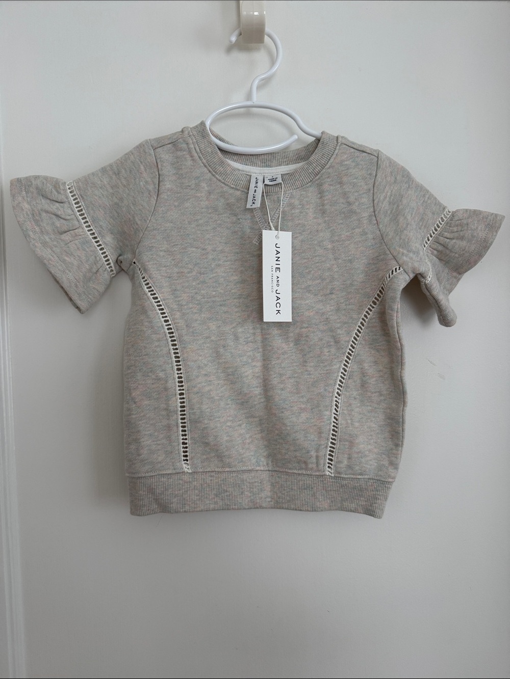 Janie and Jack•Heathered Cream Short Sleeve Knit Sweatshirt•Size 3
